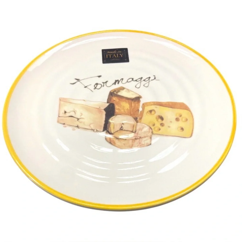 Set of 2 Formaggi Cheese Appetizer Plate Made in Italy Yellow Rim 9 1/4”